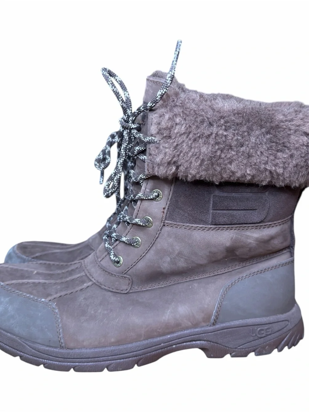 UGG Men’s Butte Logo Waterproof Boots Brown Men’s Size 12 Shearling Vibram Like